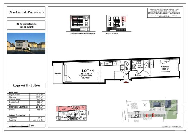 Appartement F2 à louer - 2 pièces - 49.1 m2 - INGRE - 45 - CENTRE - Century 21 Help'Immo
